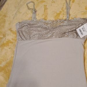 Poof! Upper Lace Tank Top/Camisole, Tan, Sz L